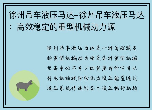 徐州吊车液压马达-徐州吊车液压马达：高效稳定的重型机械动力源