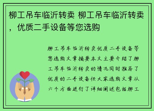 柳工吊车临沂转卖 柳工吊车临沂转卖，优质二手设备等您选购