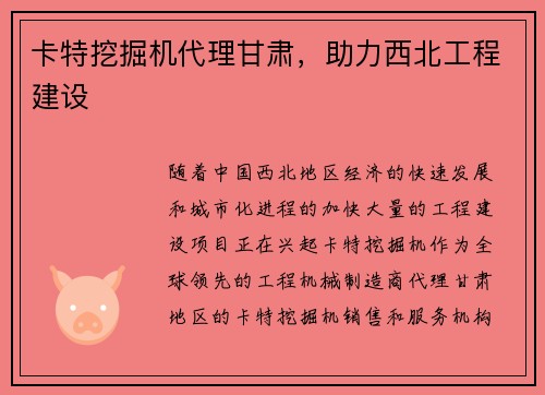 卡特挖掘机代理甘肃，助力西北工程建设