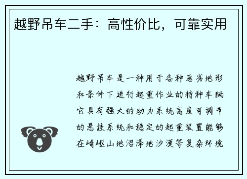越野吊车二手：高性价比，可靠实用